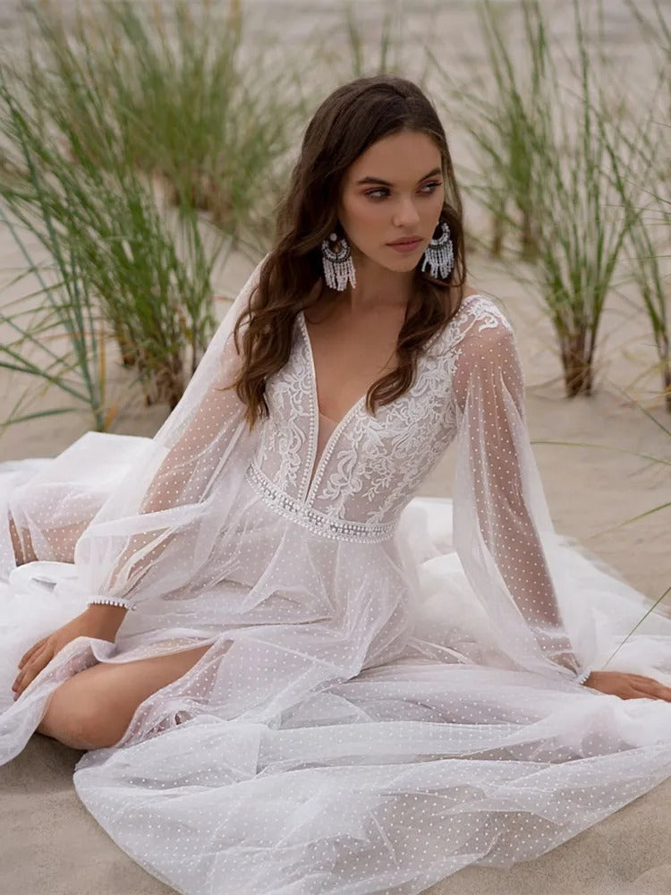 Beach Boho Tulle Wedding Dress