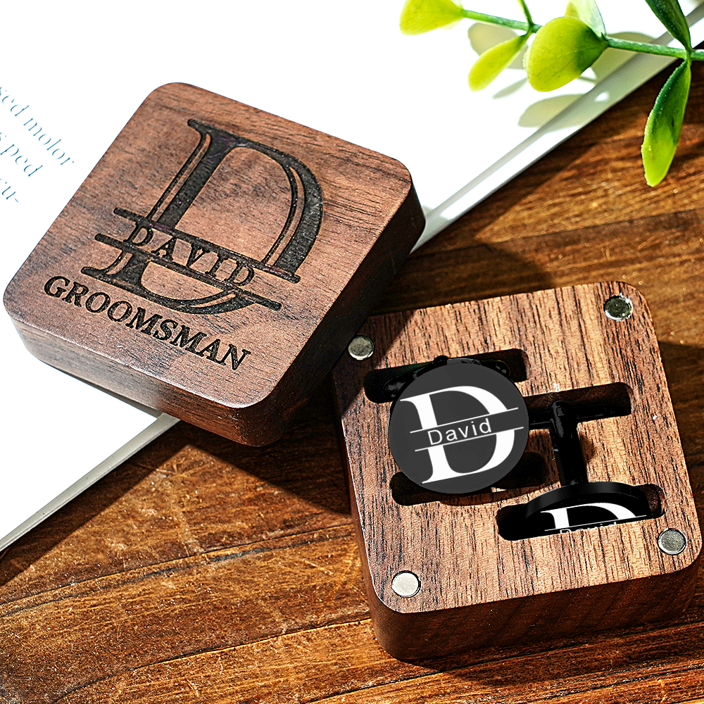 Engraved Cufflinks Set with Wooden Box