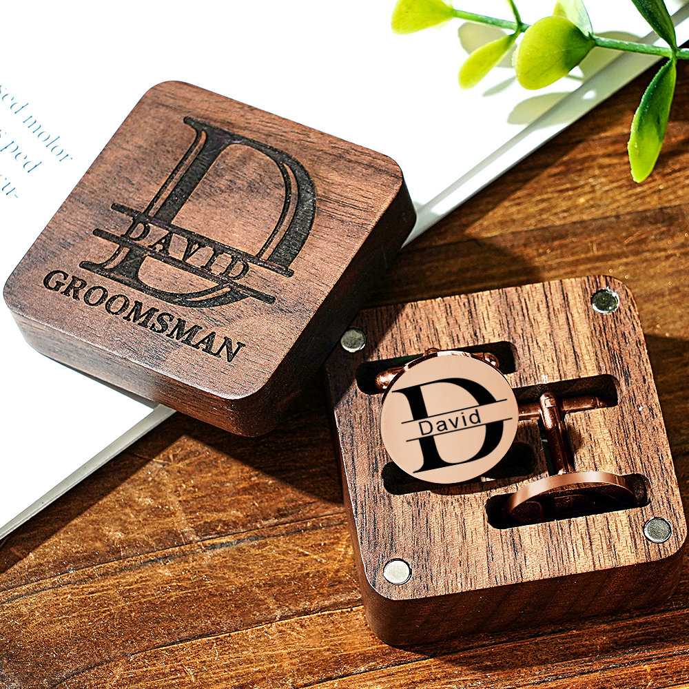 Engraved Cufflinks Set with Wooden Box