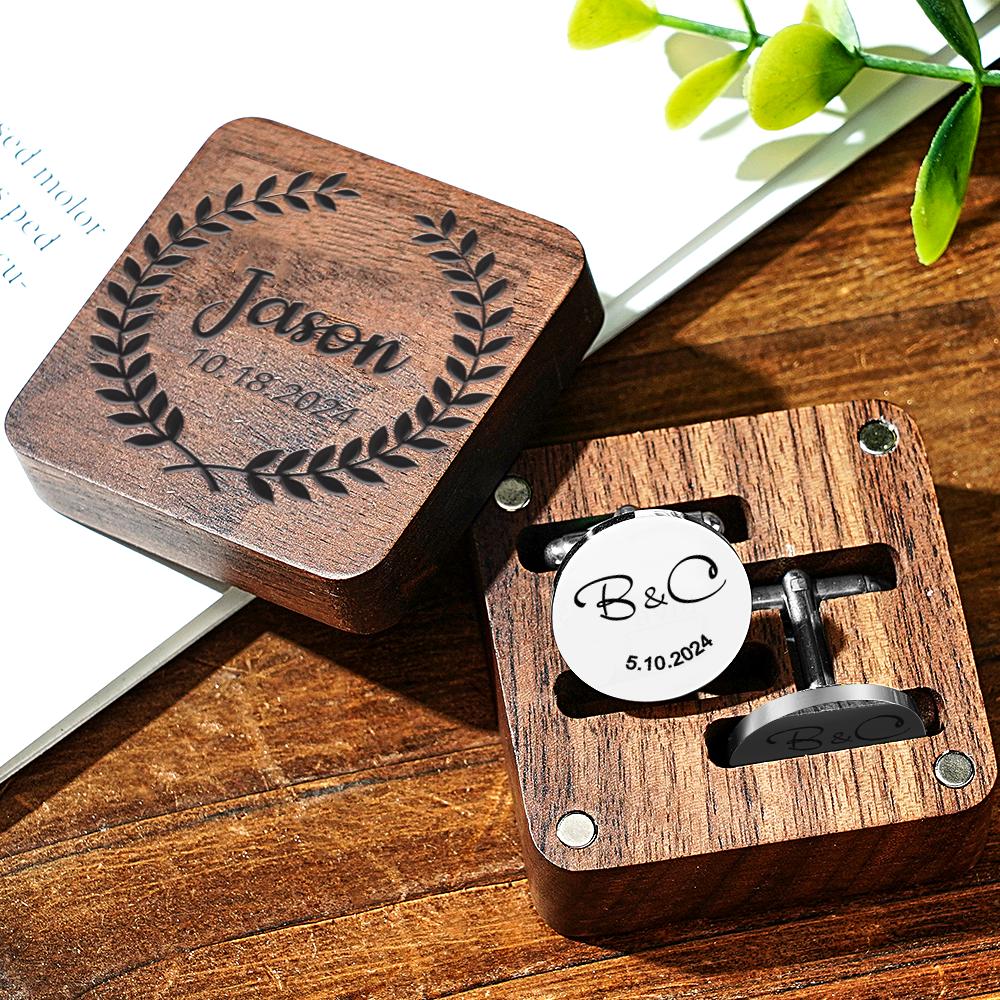 Engraved Cufflinks Set with Wooden Box