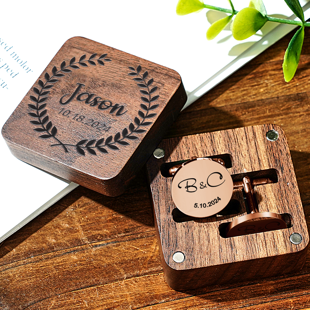 Engraved Cufflinks Set with Wooden Box