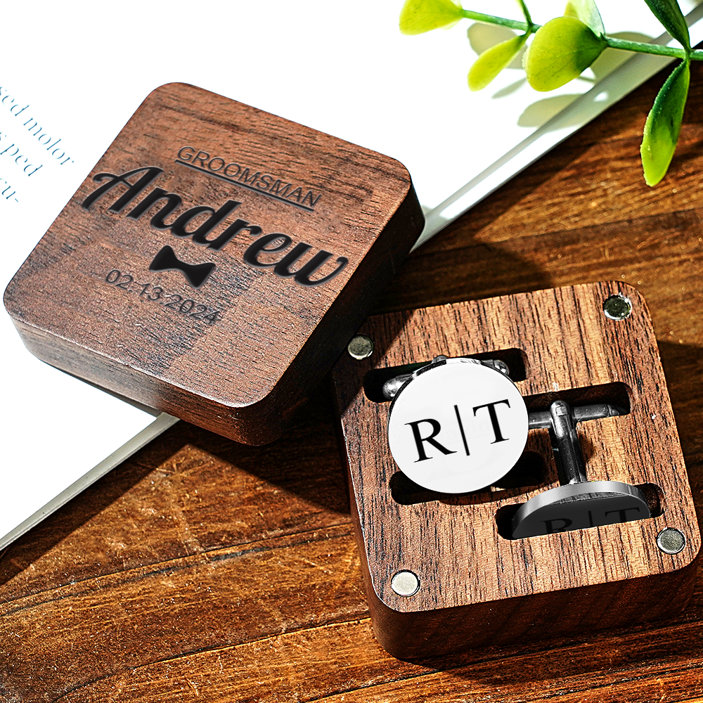 Engraved Cufflinks Set with Wooden Box