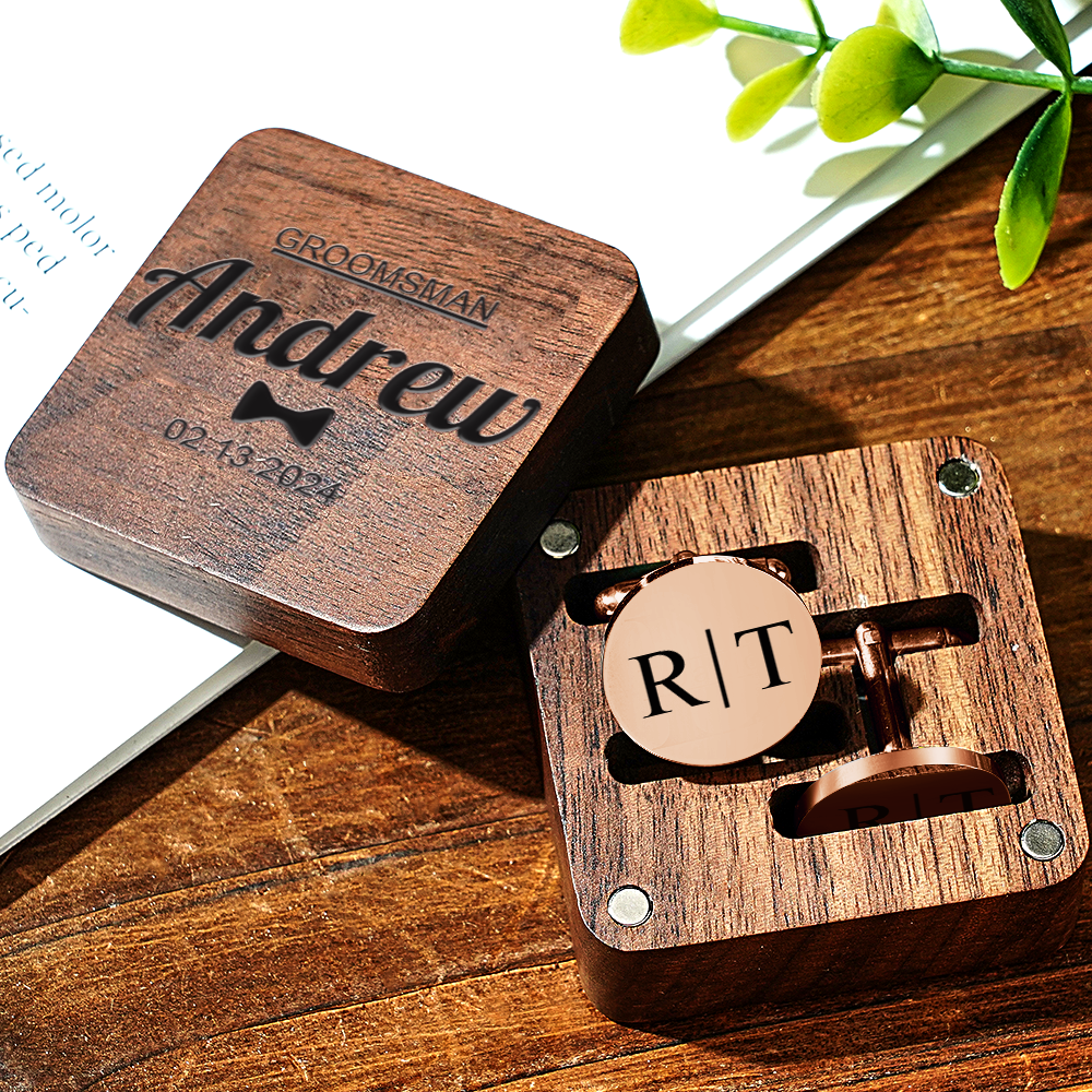 Engraved Cufflinks Set with Wooden Box