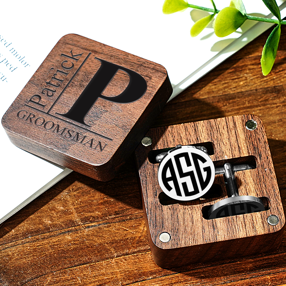 Engraved Cufflinks Set with Wooden Box