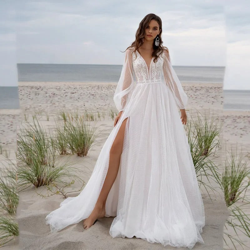 Beach Boho Tulle Wedding Dress