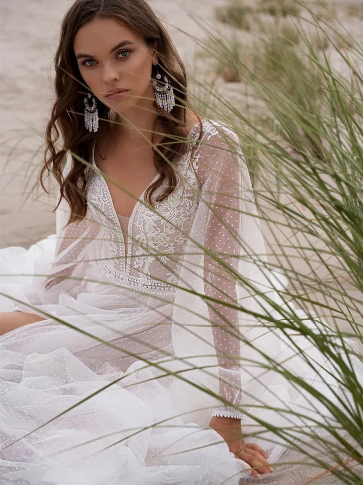 Beach Boho Tulle Wedding Dress