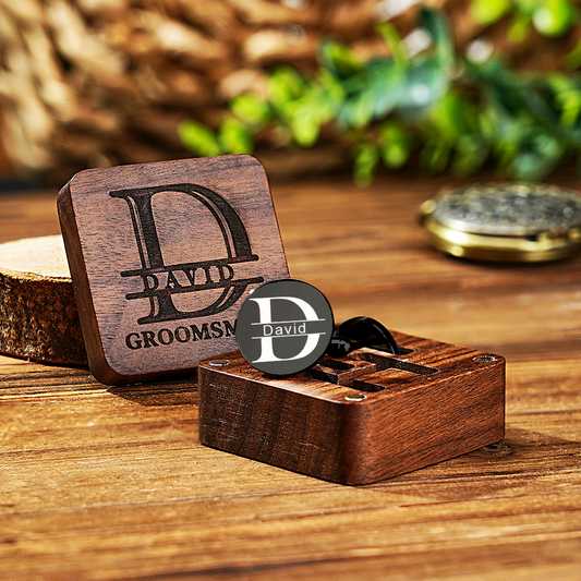 Engraved Cufflinks Set with Wooden Box