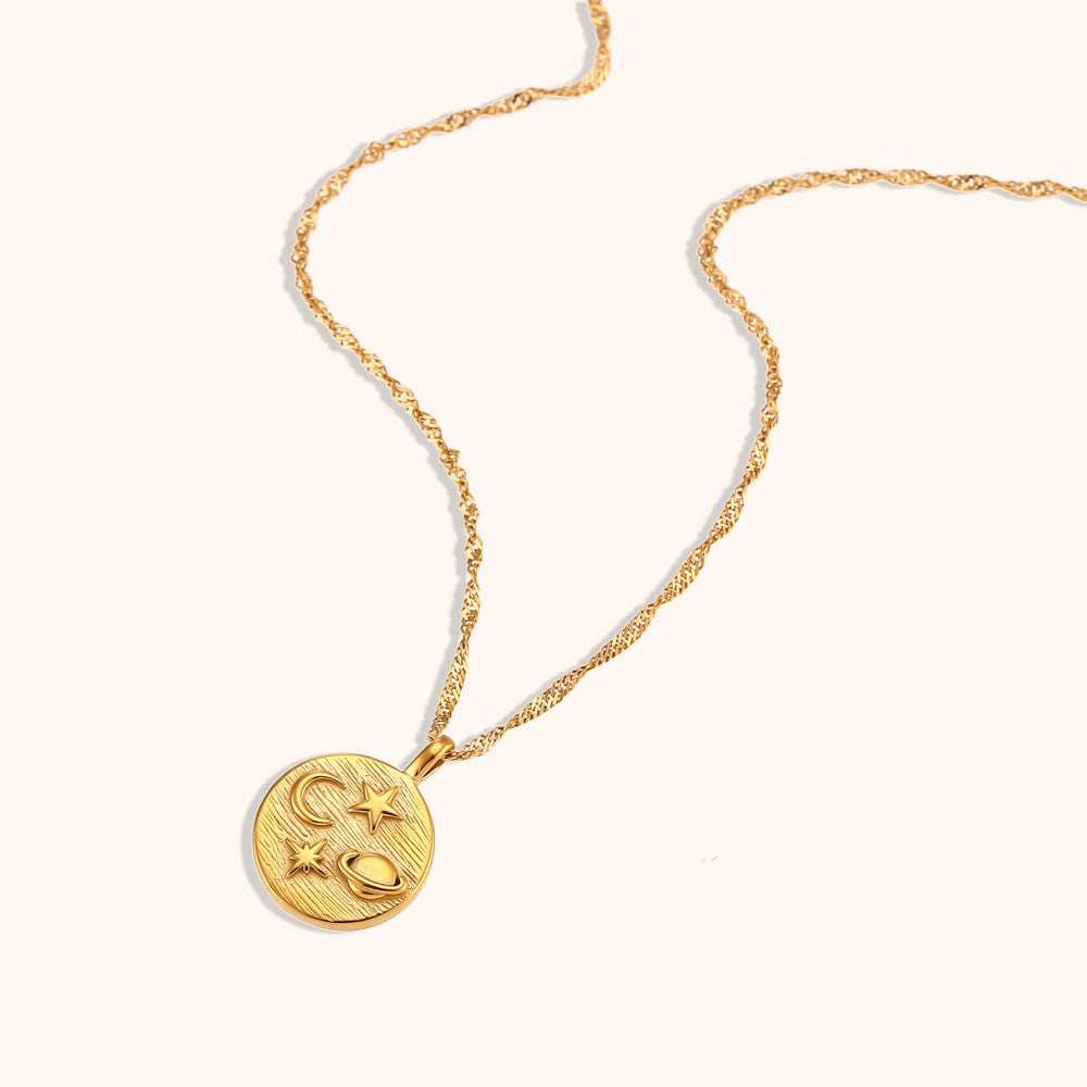 Moon Planet Coin Necklace