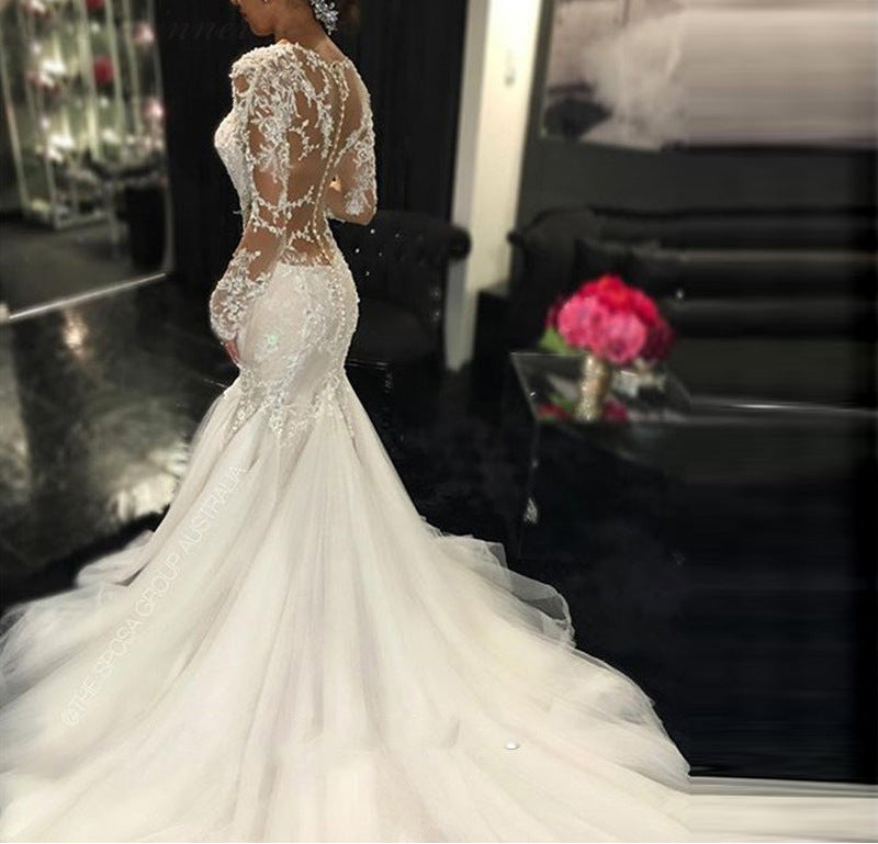 White Long Lace Wedding Dress