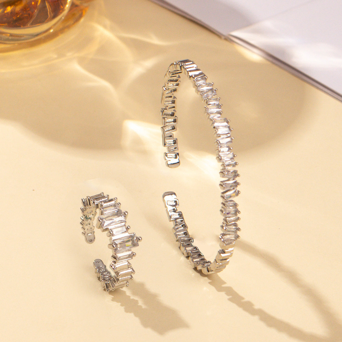 2pcs Cubic Zirconia Wristband and Ring