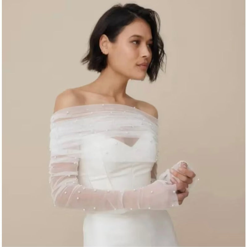 Bridal Wedding Pearl Mesh Thin Cape