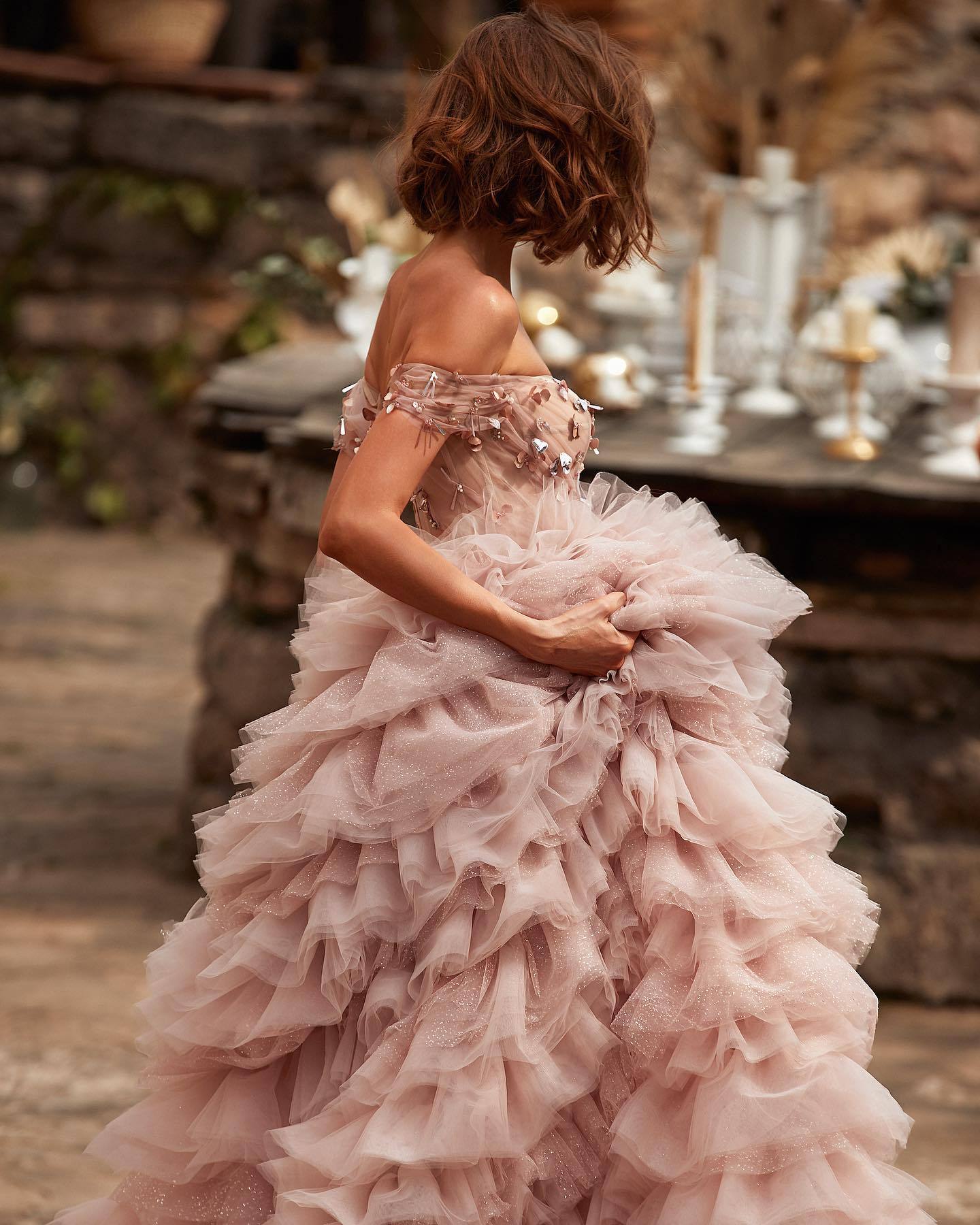 Princess Beaded Pink Wedding Dress