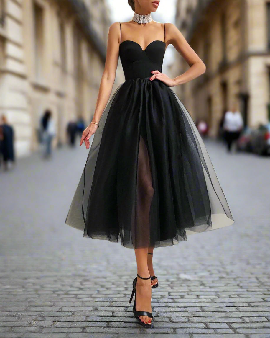 Black Satin and Tulle Dress