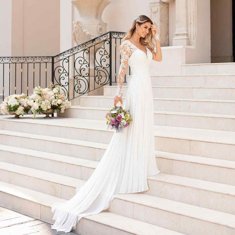 Full Chiffon Lace Wedding Gown