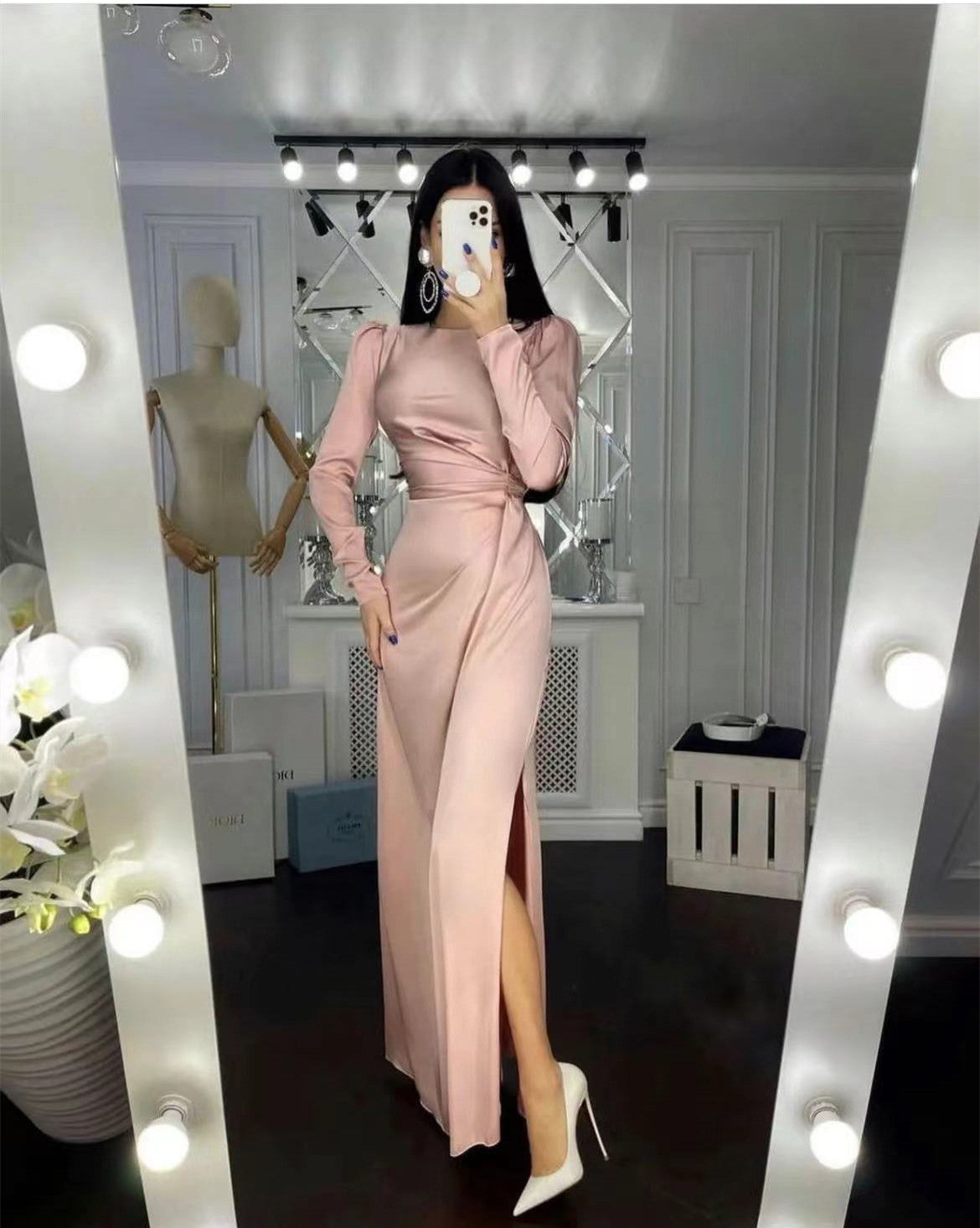 Pink Satin Evening Dress