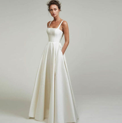 Satin square wedding dress