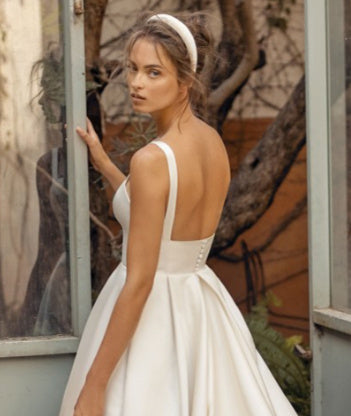 Satin square wedding dress