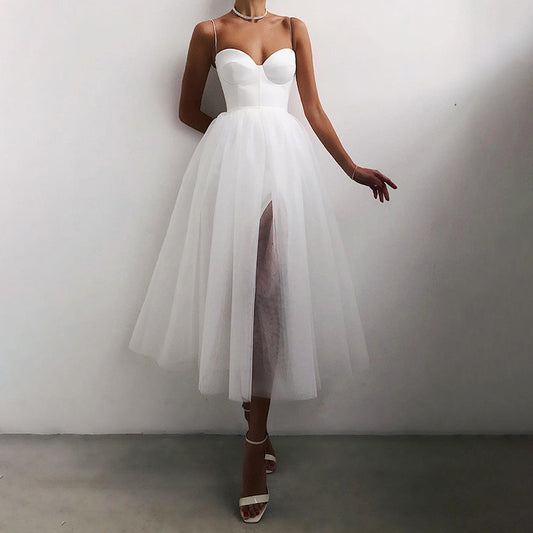 White Satin and Tulle Dress