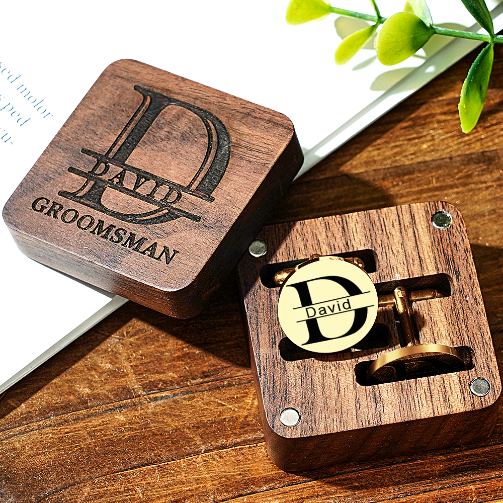 Engraved Cufflinks Set with Wooden Box