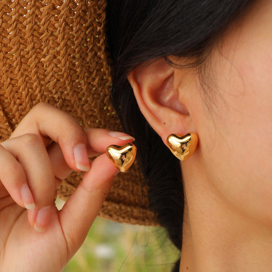 Stainless Steel Heart Gold Stud Earrings