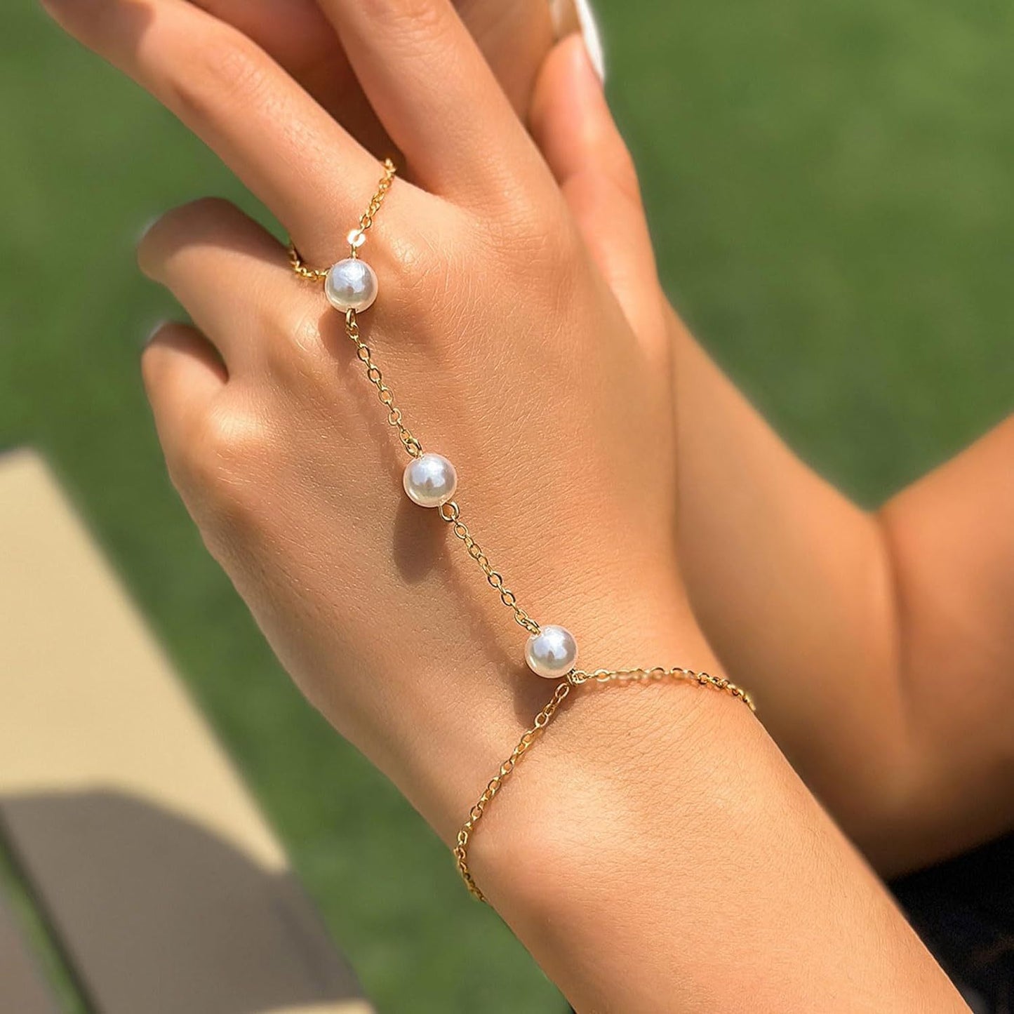 Pearl Ring Love Finger Chain