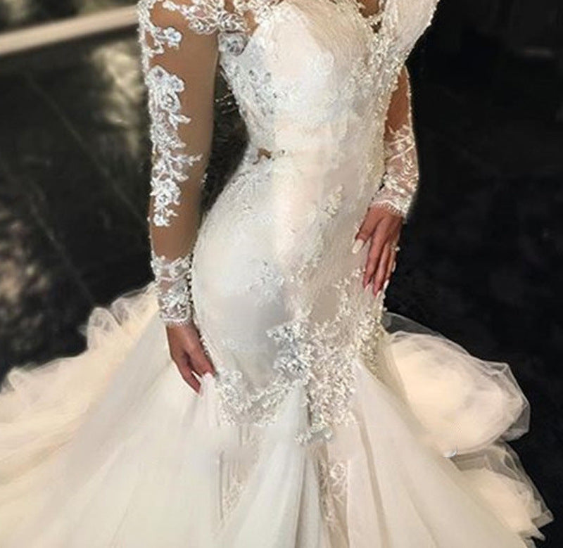 White Long Lace Wedding Dress