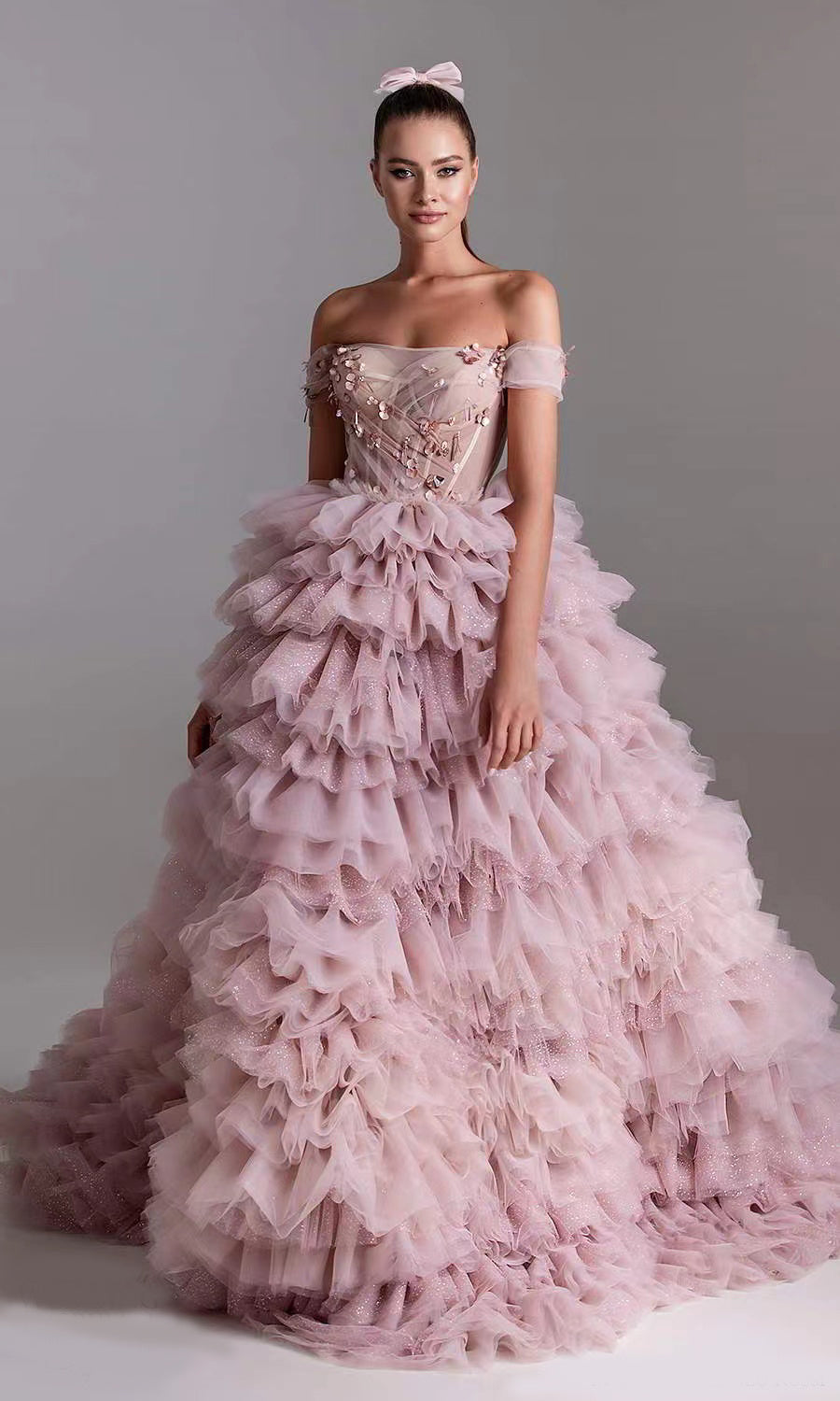 Princess Beaded Pink Wedding Dress